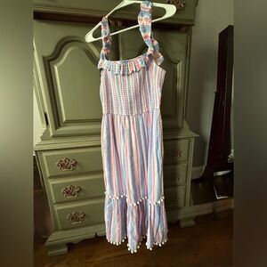 Your New 4th of July Dress! Crown & Ivy Maxi Dress with pom pom embellishments.